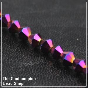 Chinese 4mm Bicone Crystals - Metallic Purple